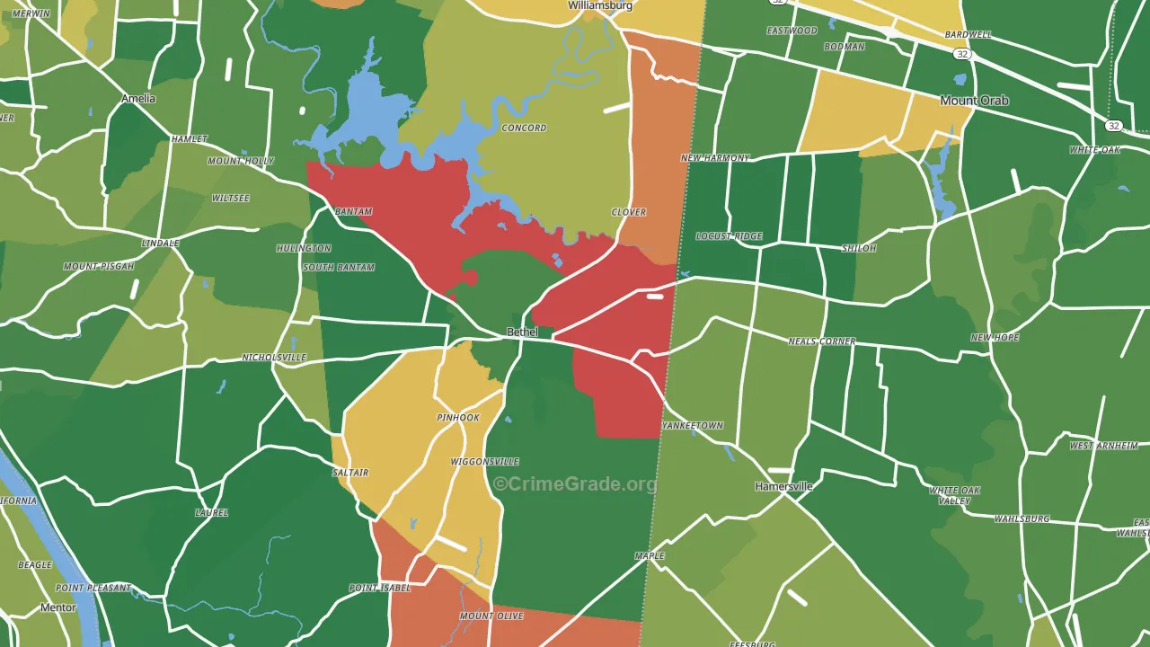 Bethel, OH Map of Vehicle Theft Rates