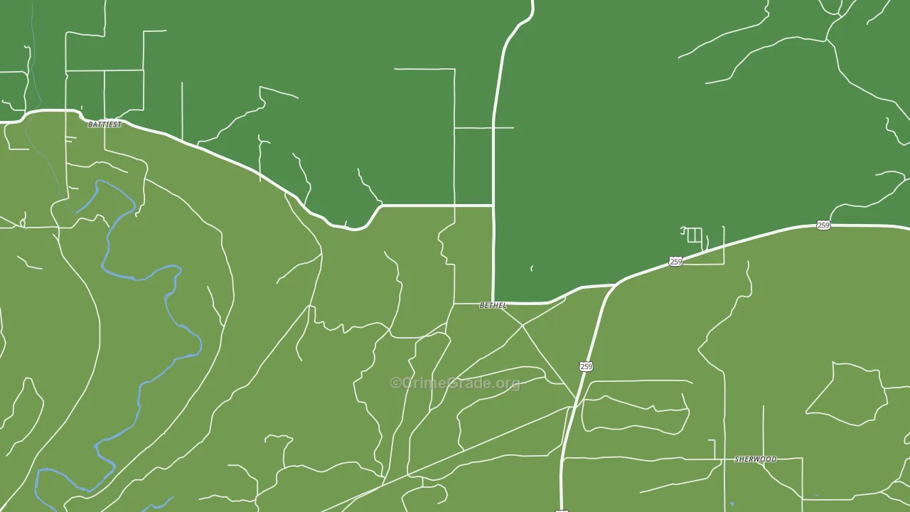 Bethel, OK Map of Vehicle Theft Rates