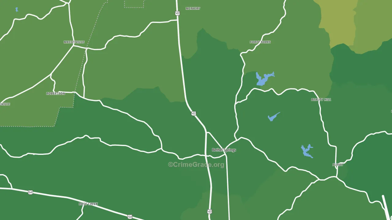 Bethel Springs, TN Map of Vehicle Theft Rates