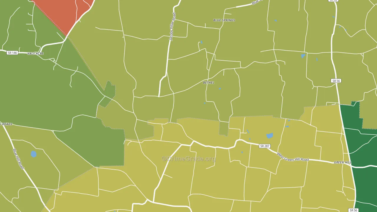 Bethel, TN Map of Vehicle Theft Rates