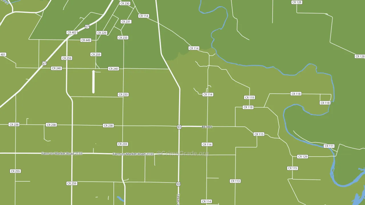 Bethel, TX Map of Vehicle Theft Rates