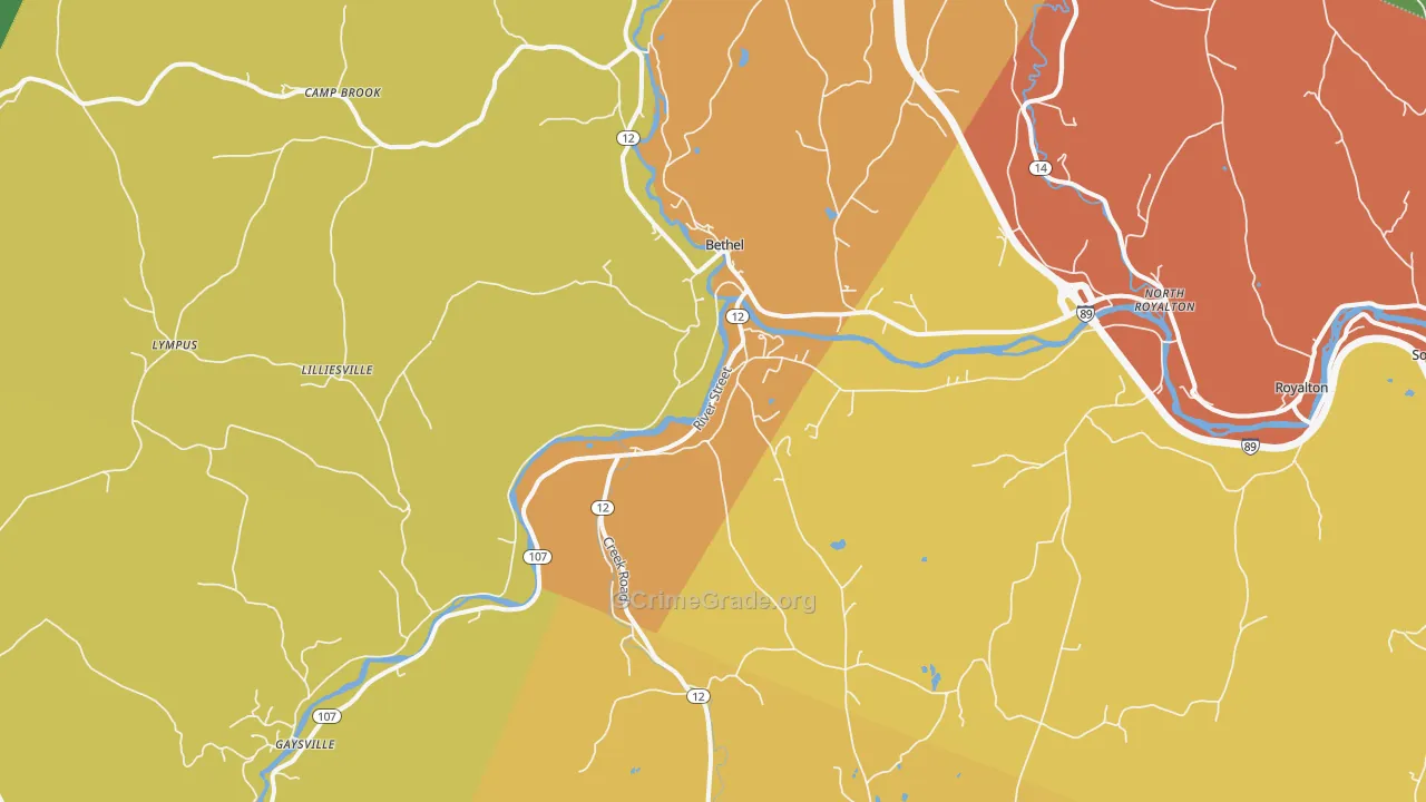 Bethel, VT Map of Vehicle Theft Rates