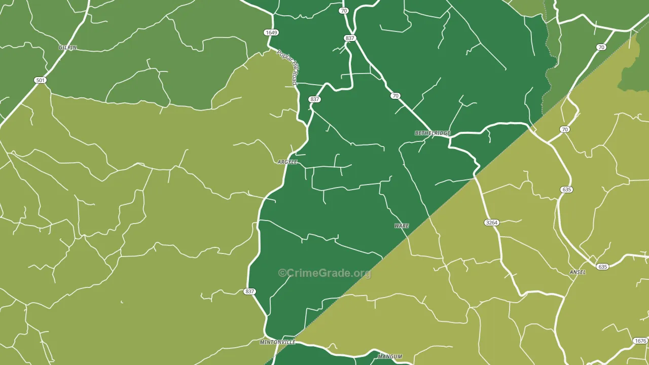 Bethelridge, KY Map of Vehicle Theft Rates
