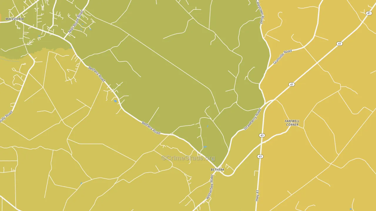 Bethera, SC Map of Vehicle Theft Rates
