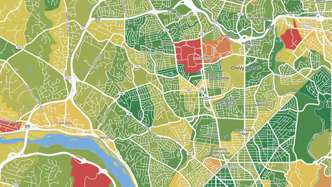 Bethesda, MD Map of Vehicle Theft Rates