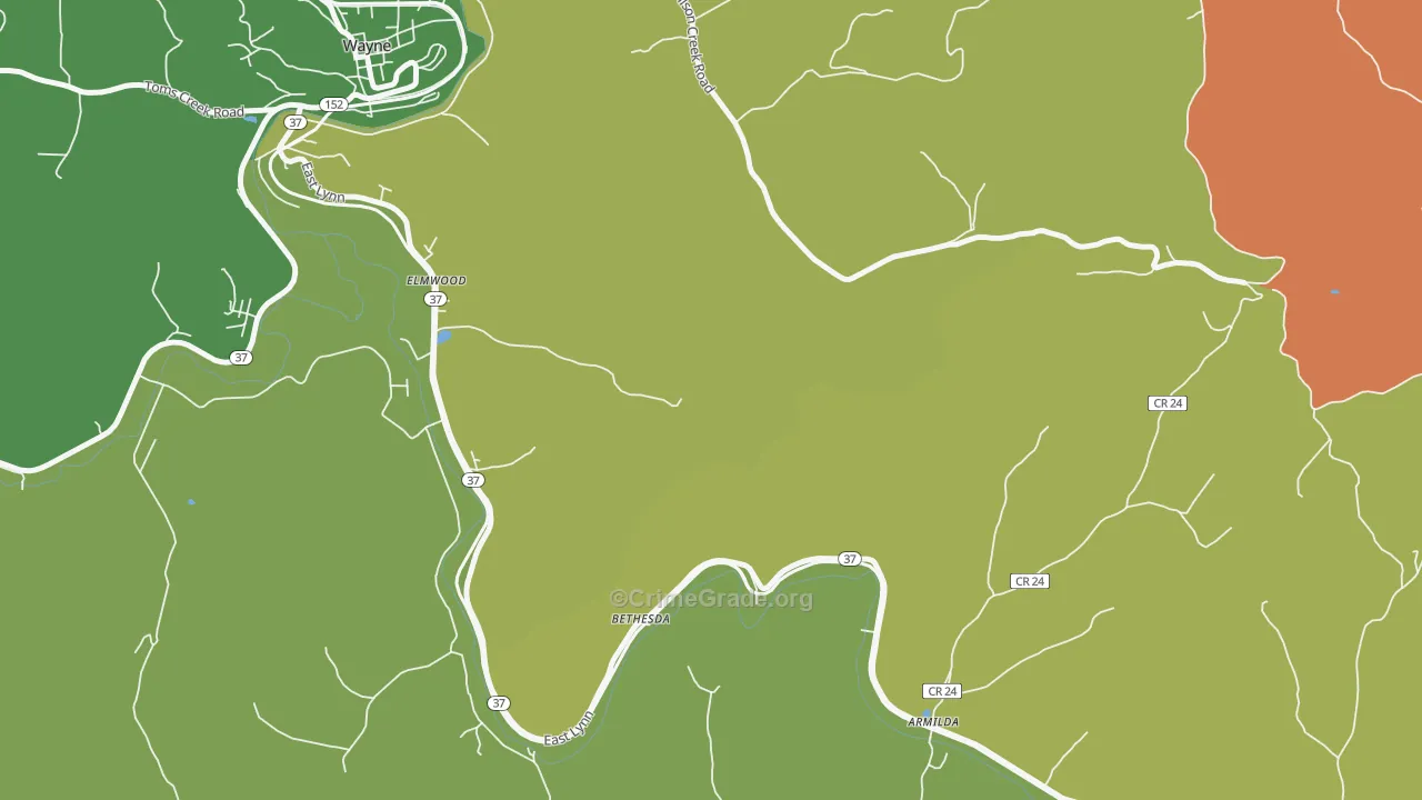 Bethesda, WV Map of Vehicle Theft Rates