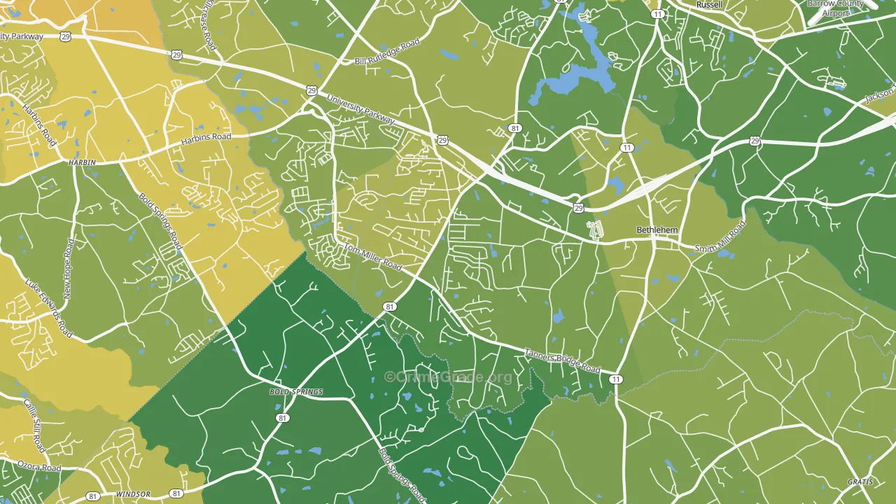 Bethlehem, GA Map of Vehicle Theft Rates