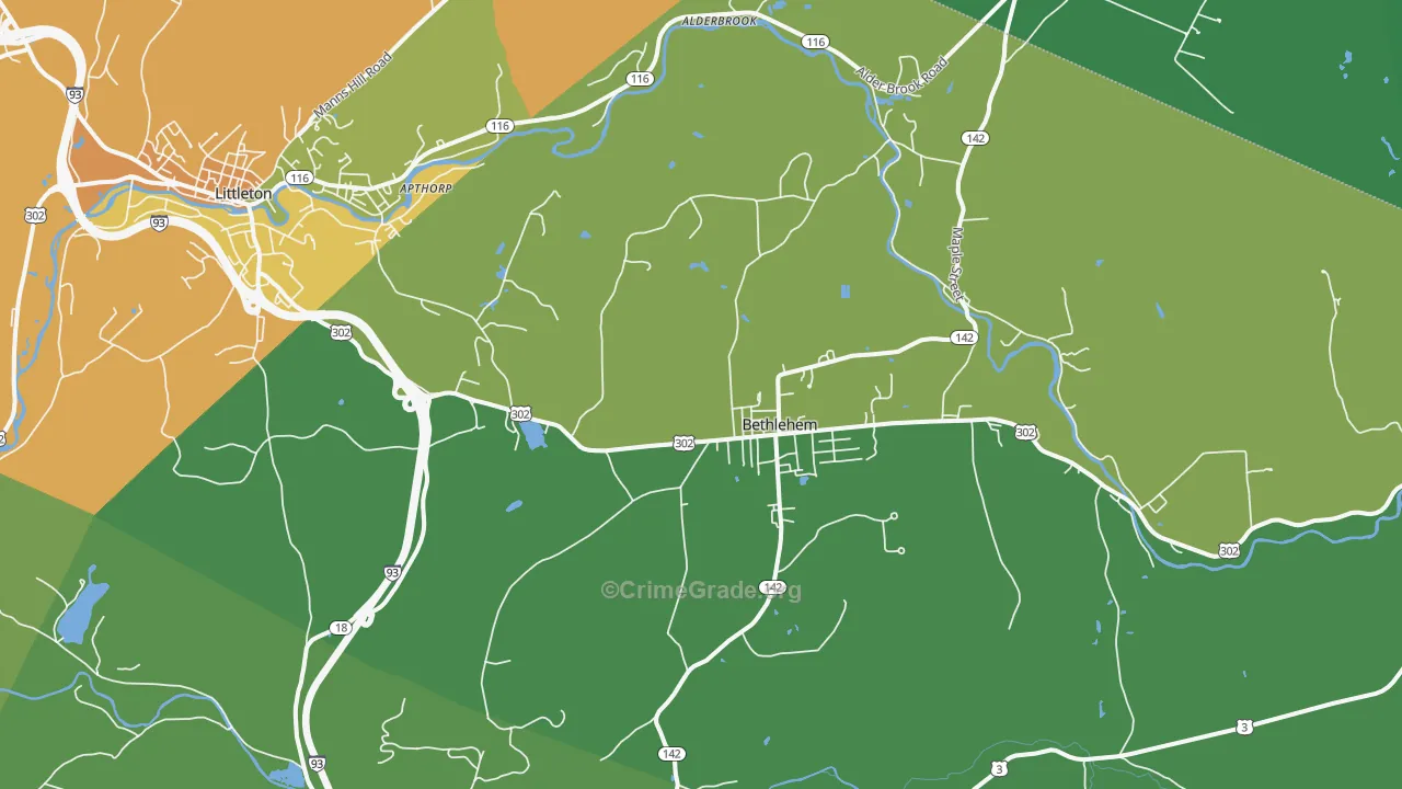 Bethlehem, NH Map of Vehicle Theft Rates