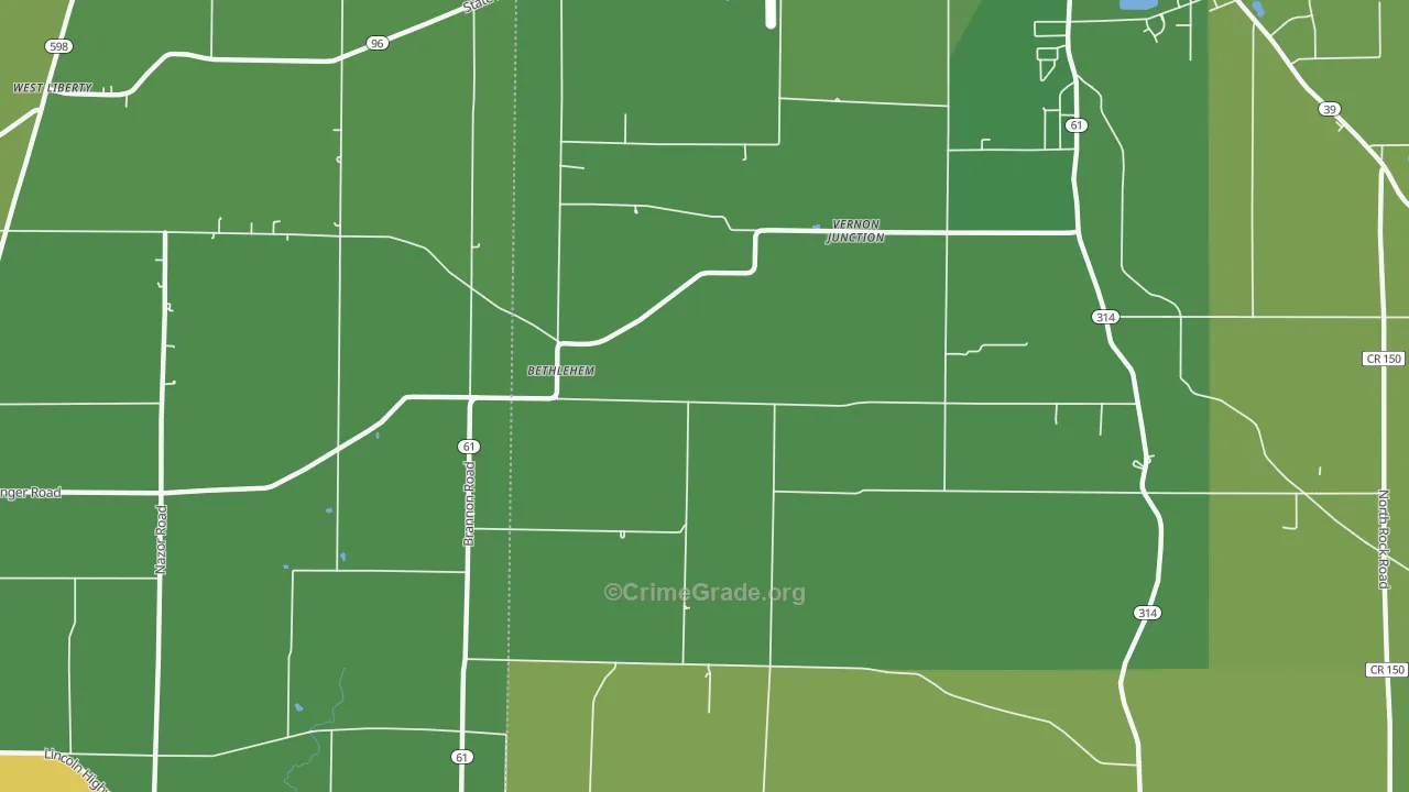 Bethlehem, OH Map of Vehicle Theft Rates