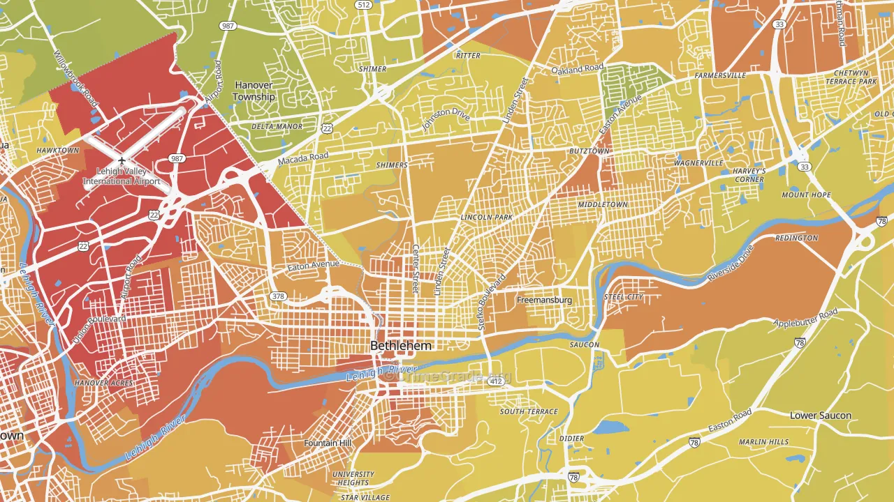 Bethlehem, PA Map of Vehicle Theft Rates