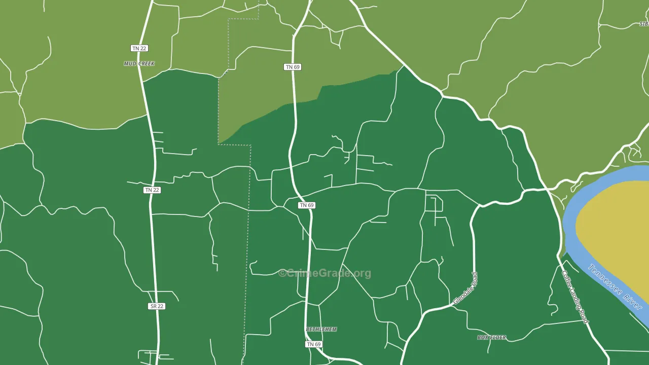Bethlehem, TN Map of Vehicle Theft Rates