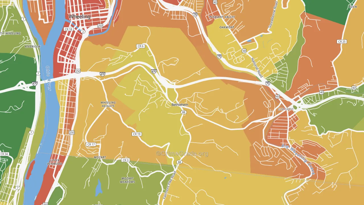 Bethlehem, WV Map of Vehicle Theft Rates