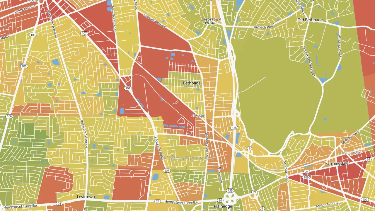 Bethpage, NY Map of Vehicle Theft Rates