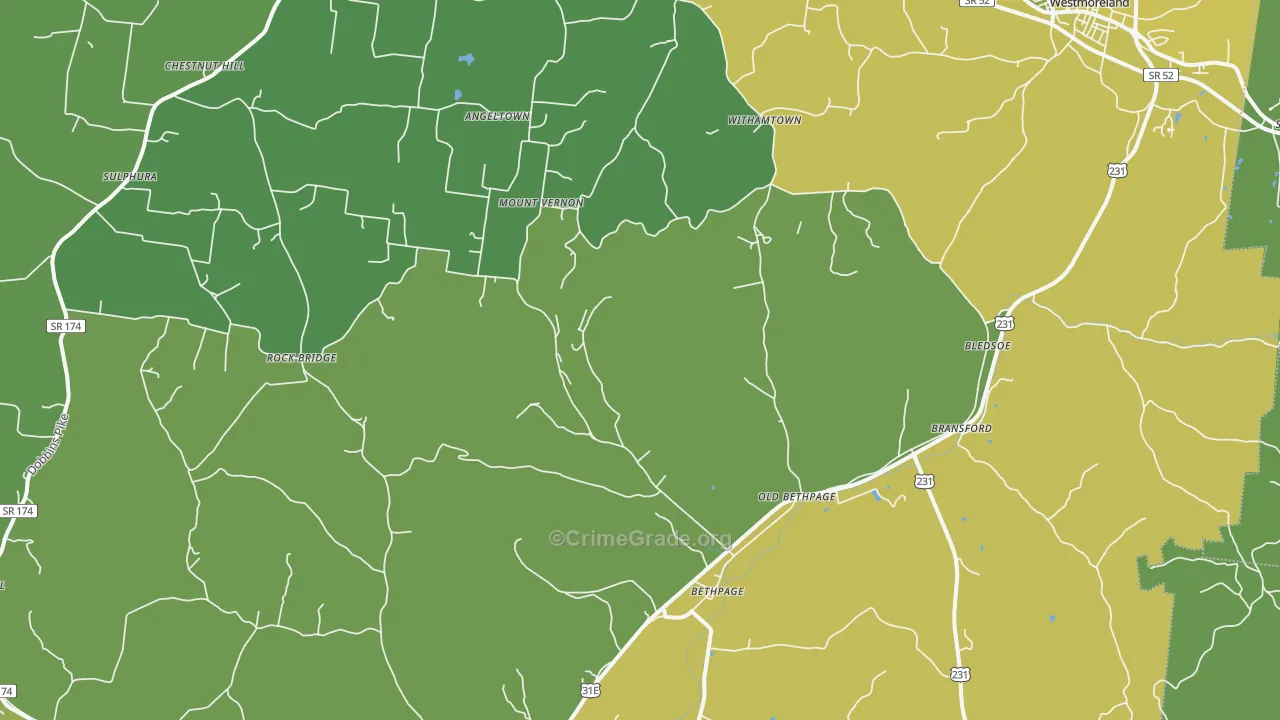 Bethpage, TN Map of Vehicle Theft Rates