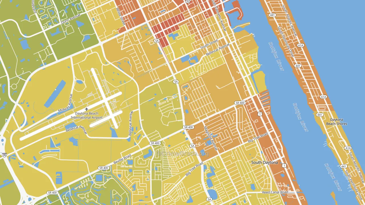 Bethune Grant, Daytona Beach, FL Map of Vehicle Theft Rates