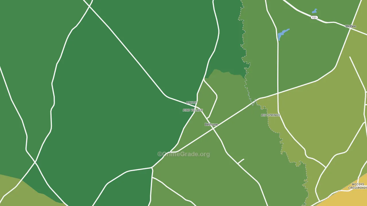Bethune, SC Map of Vehicle Theft Rates