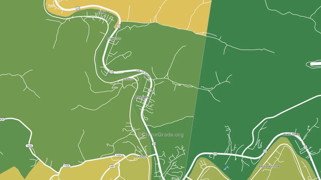 Betsy Layne, KY Map of Vehicle Theft Rates