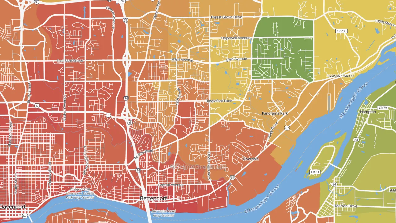 Bettendorf, IA Map of Vehicle Theft Rates