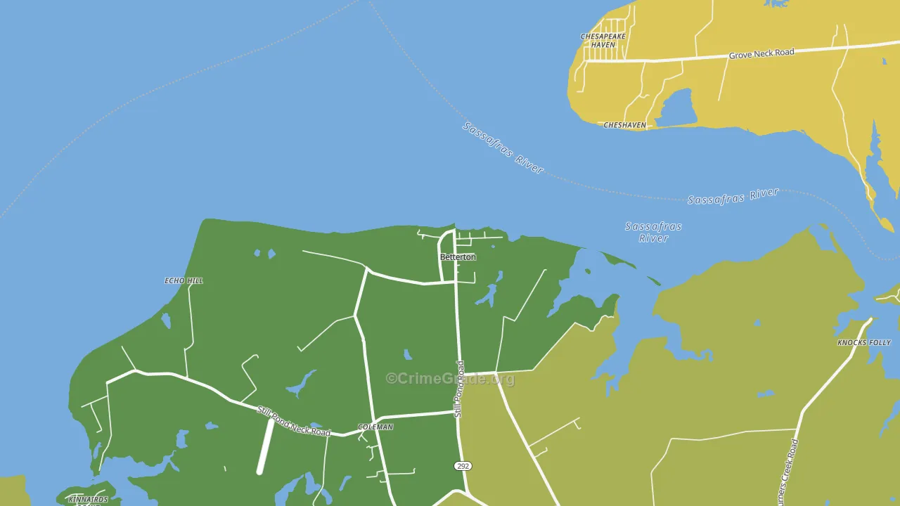 Betterton, MD Map of Vehicle Theft Rates