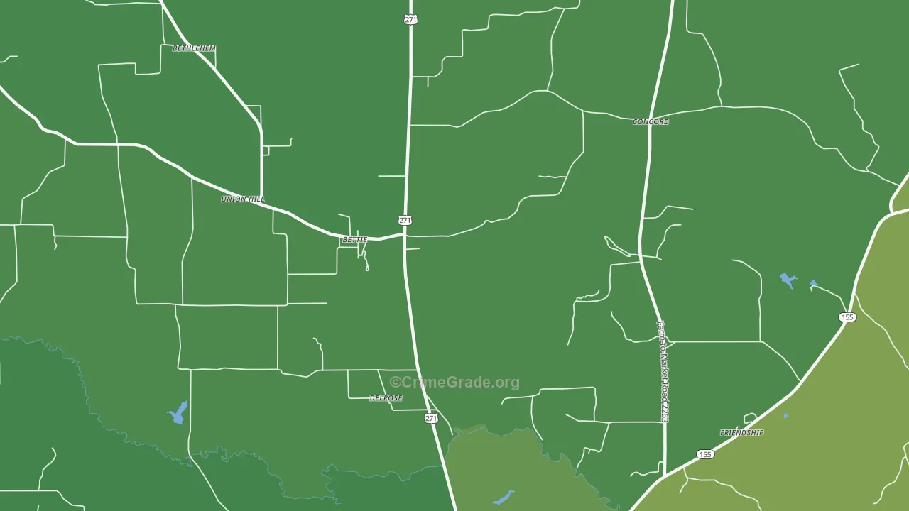Bettie, TX Map of Vehicle Theft Rates