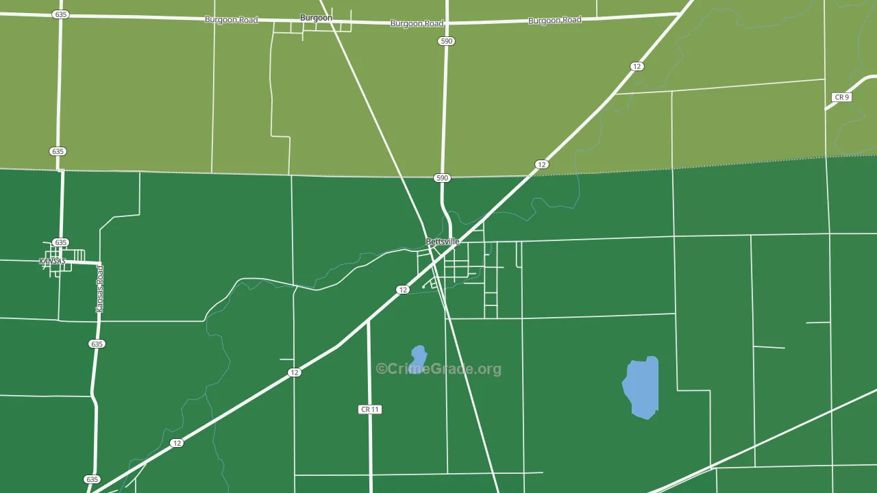 Bettsville, OH Map of Vehicle Theft Rates