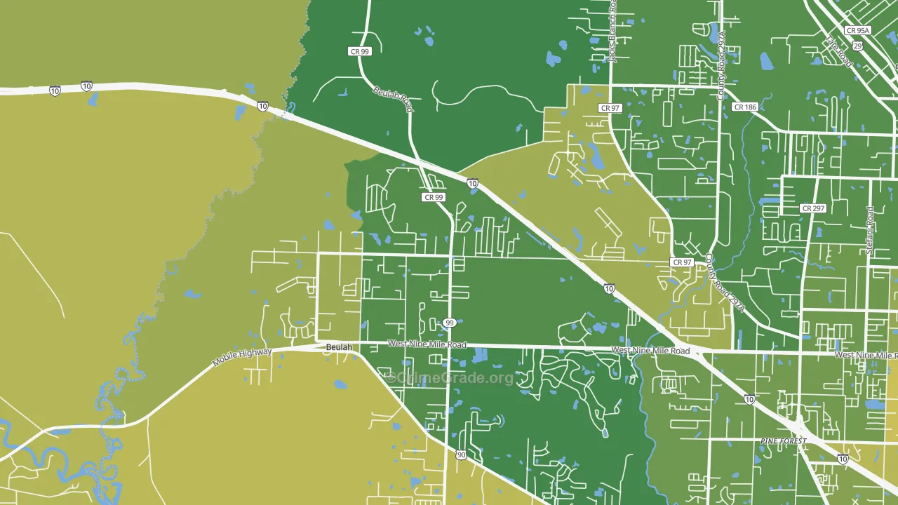 Beulah, FL Map of Vehicle Theft Rates