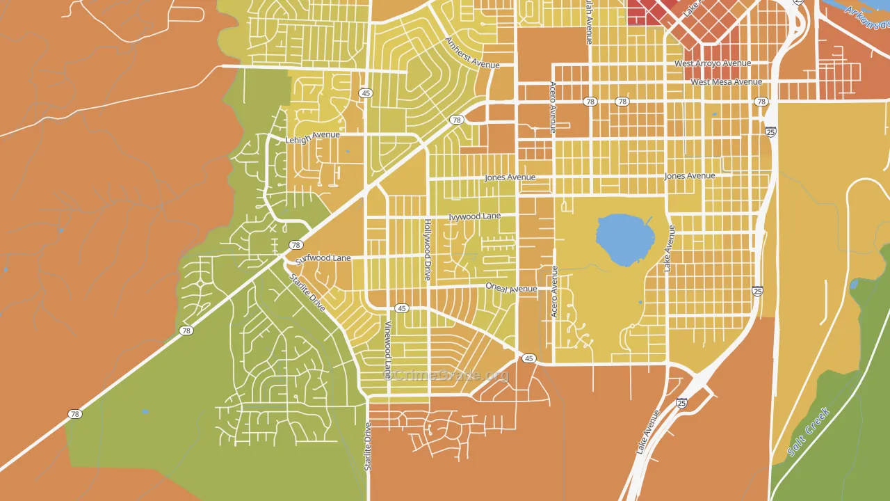Beulah Heights, Pueblo, CO Map of Vehicle Theft Rates