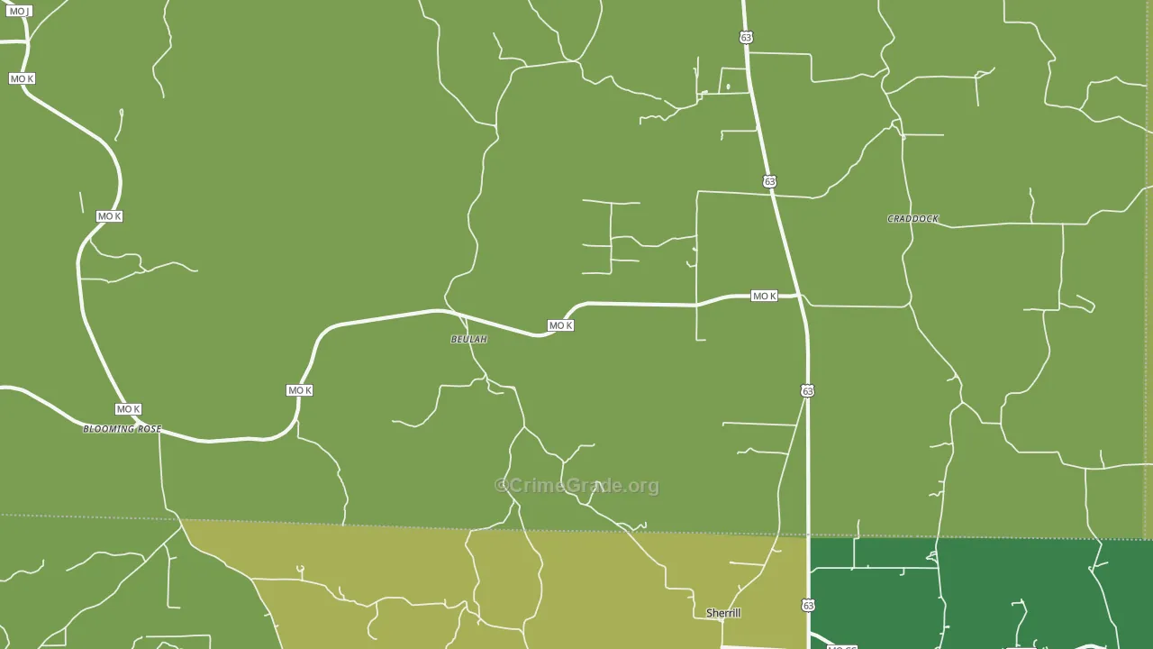 Beulah, MO Map of Vehicle Theft Rates