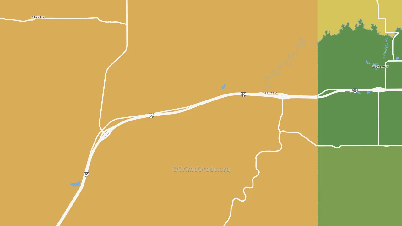 Beulah, WY Map of Vehicle Theft Rates