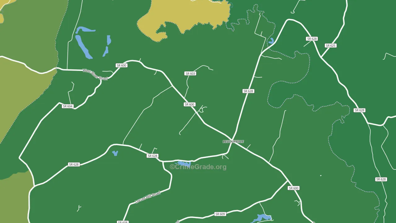 Beulahville, VA Map of Vehicle Theft Rates