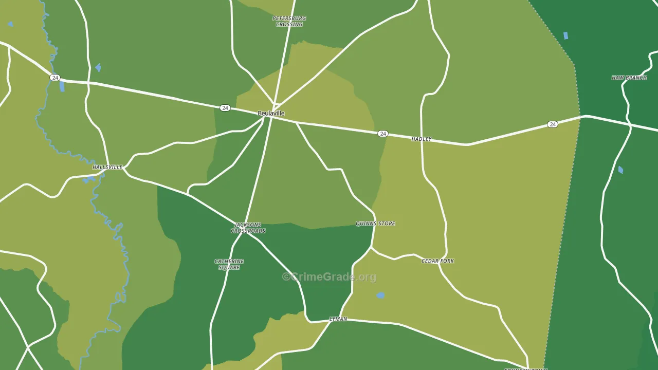 Beulaville, NC Map of Vehicle Theft Rates