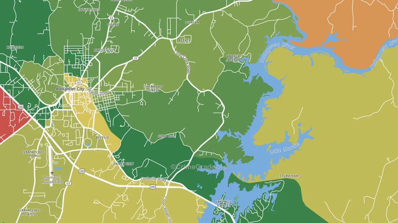 Bevelle, AL Map of Vehicle Theft Rates