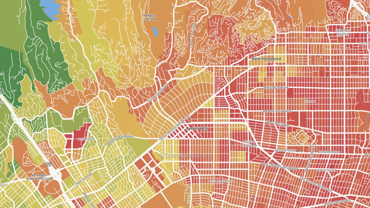Beverly Hills, CA Map of Vehicle Theft Rates