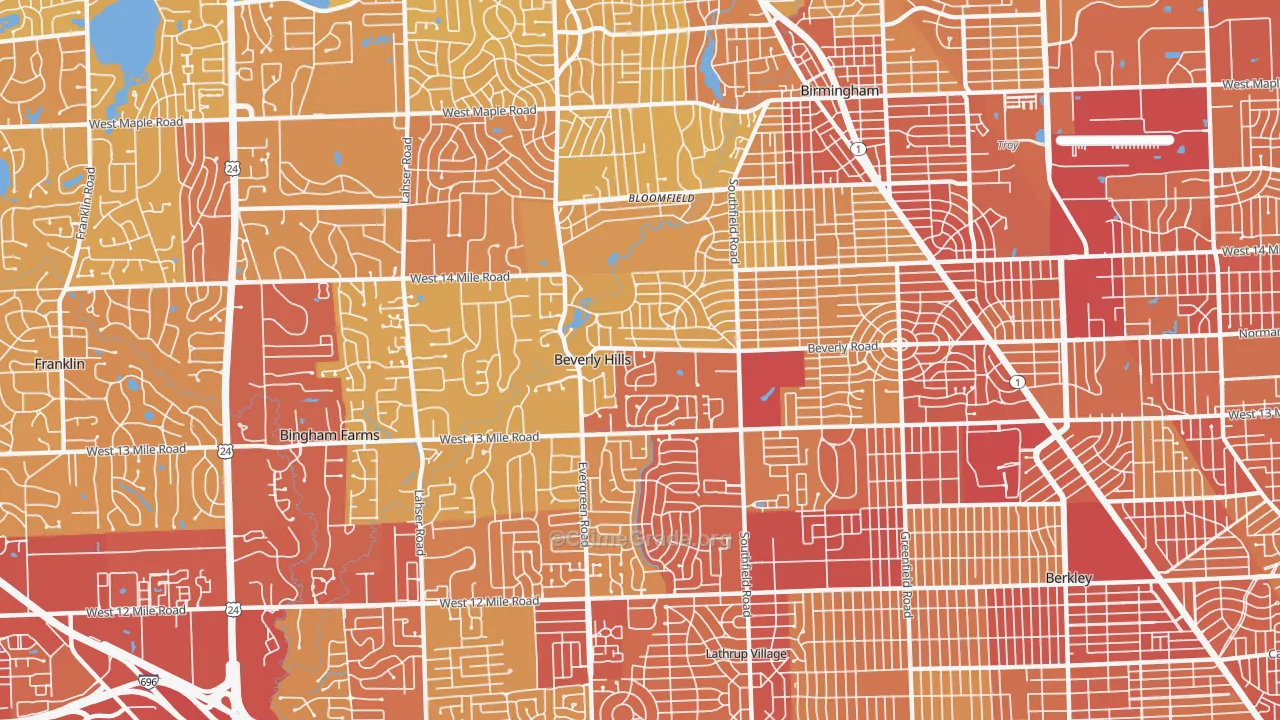 Beverly Hills, MI Map of Vehicle Theft Rates