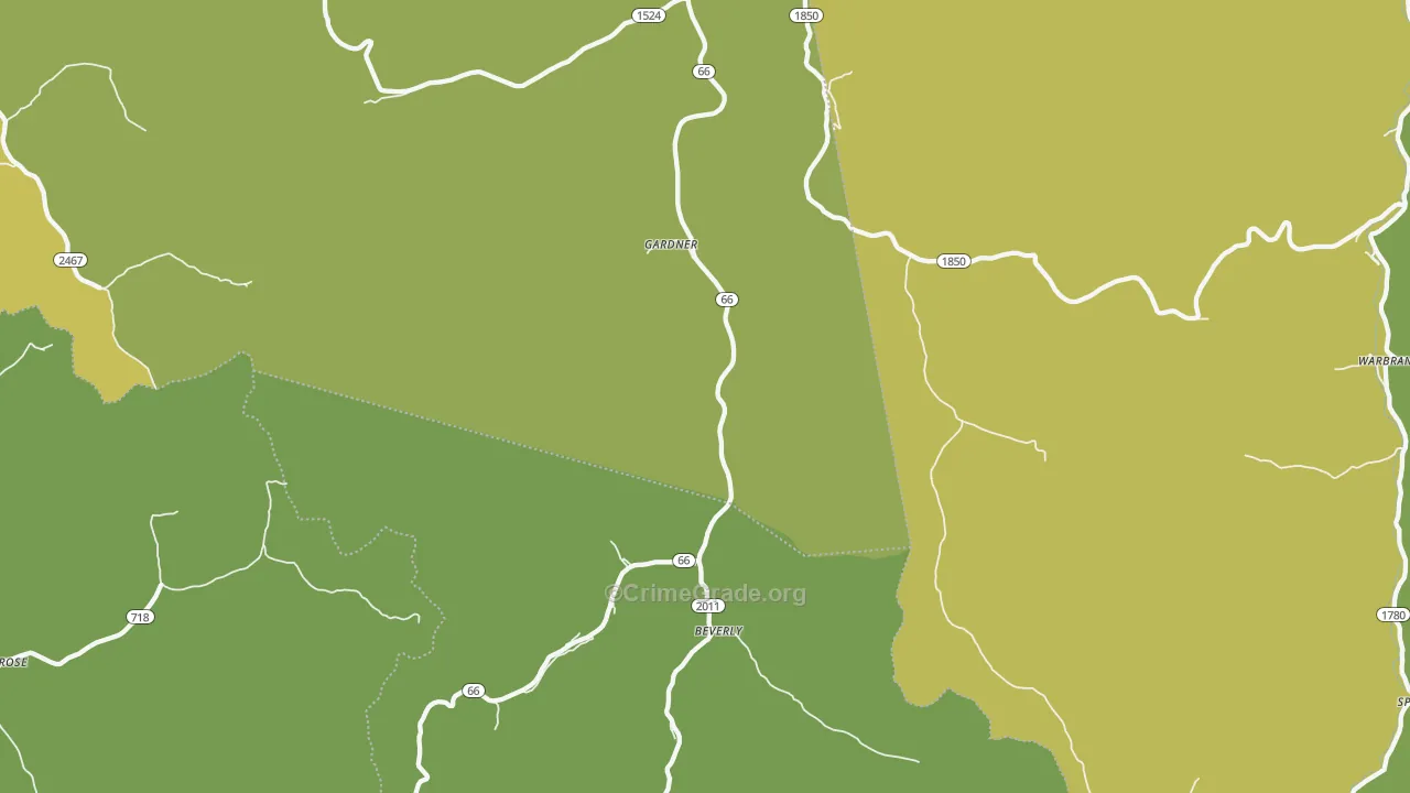 Beverly, KY Map of Vehicle Theft Rates