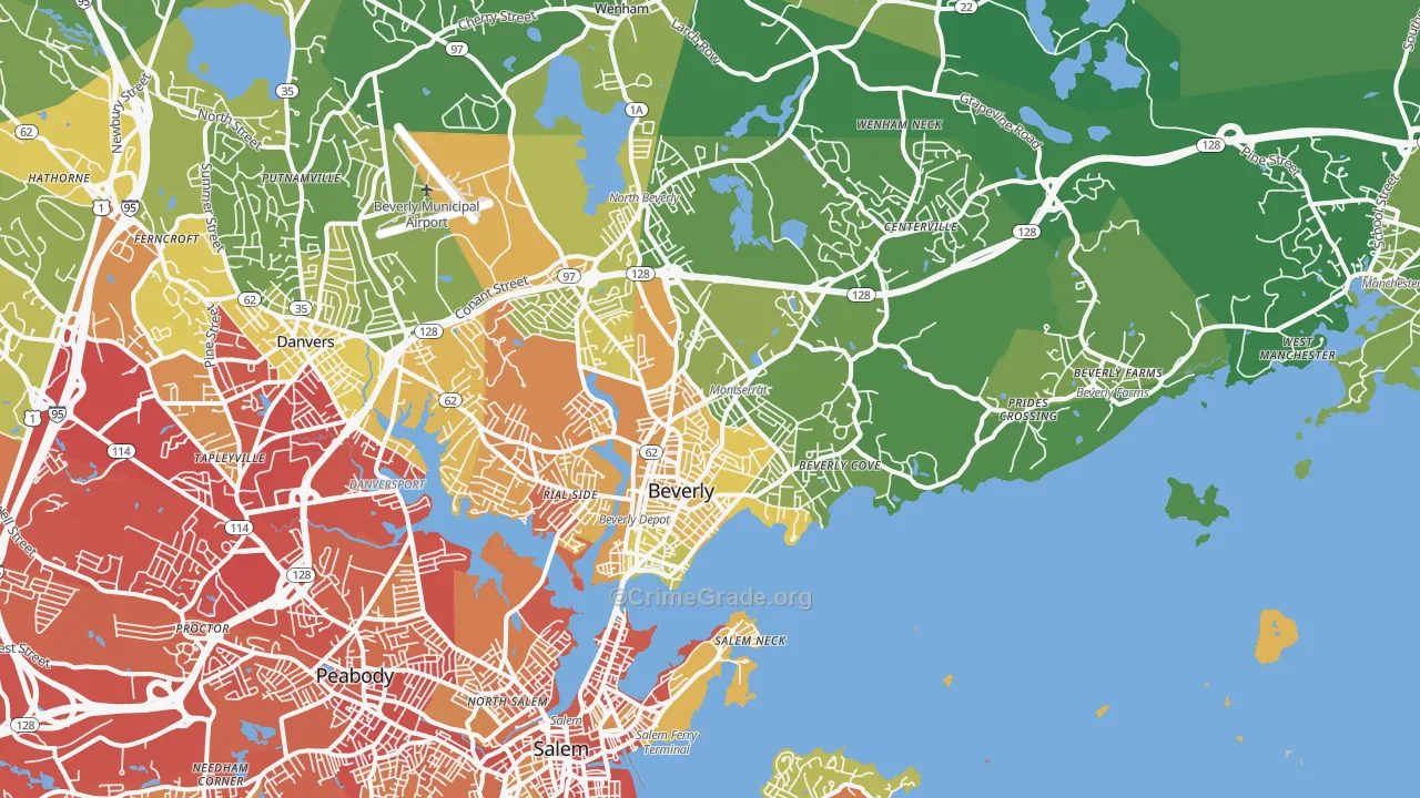 Beverly, MA Map of Vehicle Theft Rates