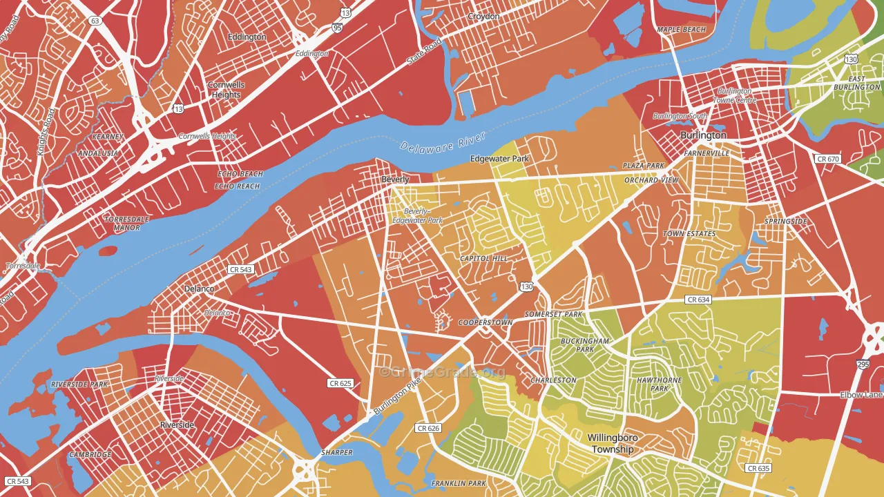 Beverly, NJ Map of Vehicle Theft Rates