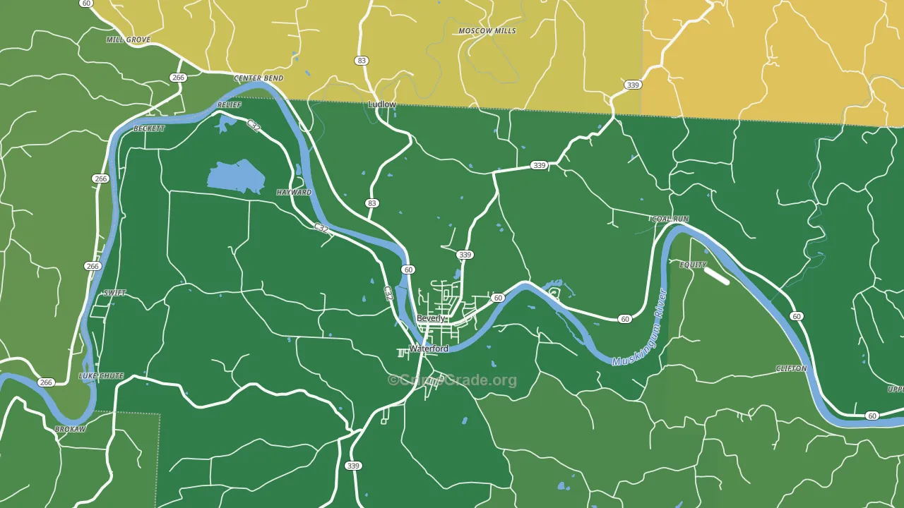 Beverly, OH Map of Vehicle Theft Rates