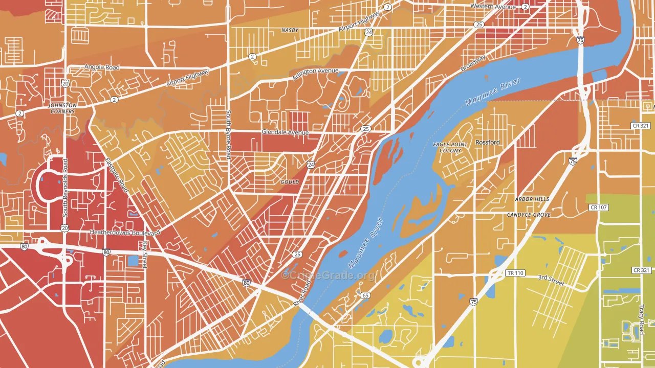 Beverly, Toledo, OH Map of Vehicle Theft Rates