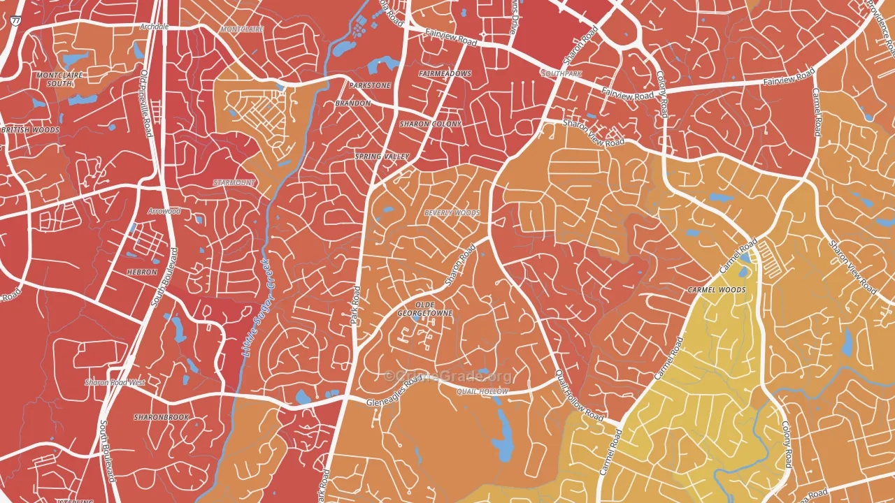 Beverly Woods, Charlotte, NC Map of Vehicle Theft Rates