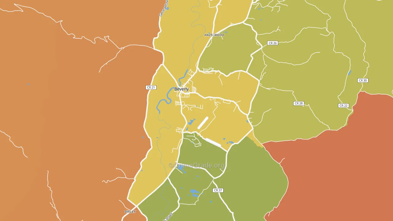 Beverly, WV Map of Vehicle Theft Rates