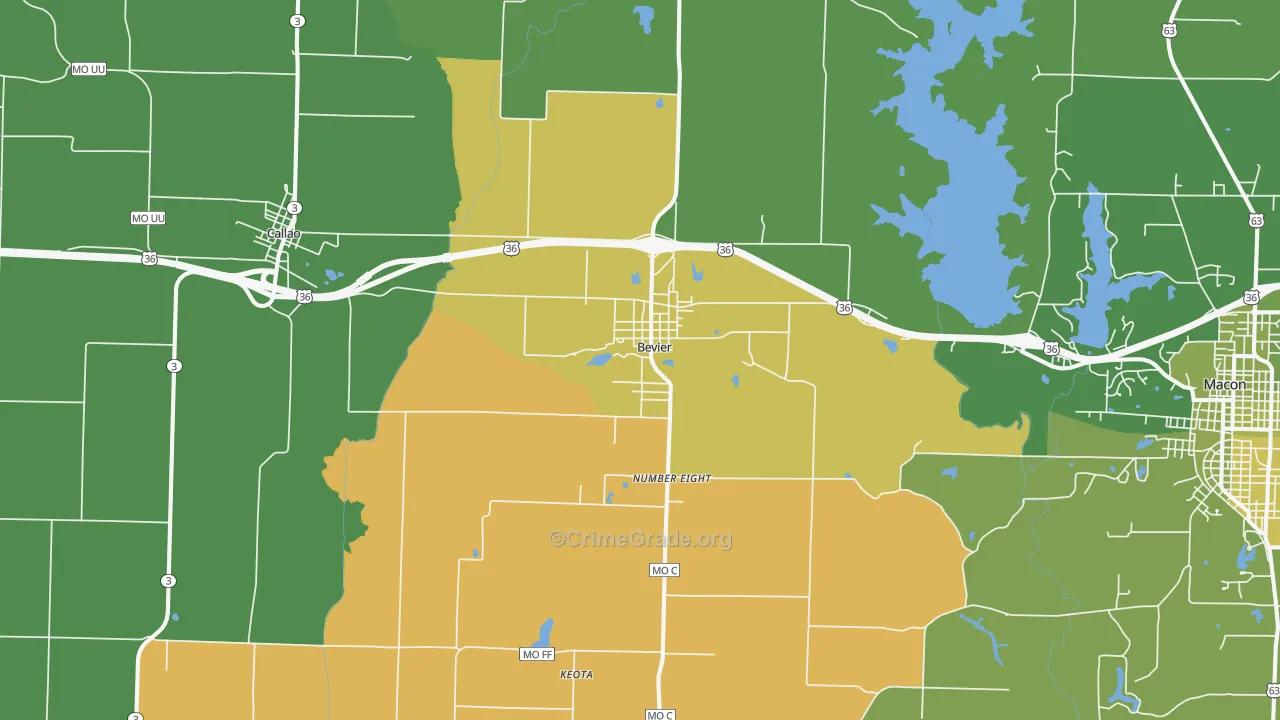 Bevier, MO Map of Vehicle Theft Rates