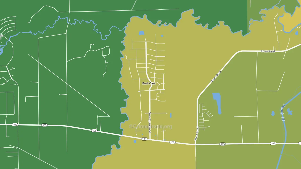 Bevil Oaks, TX Map of Vehicle Theft Rates