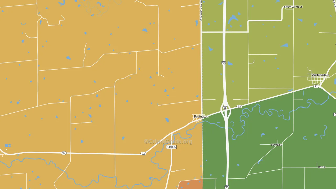 Bevington, IA Map of Vehicle Theft Rates