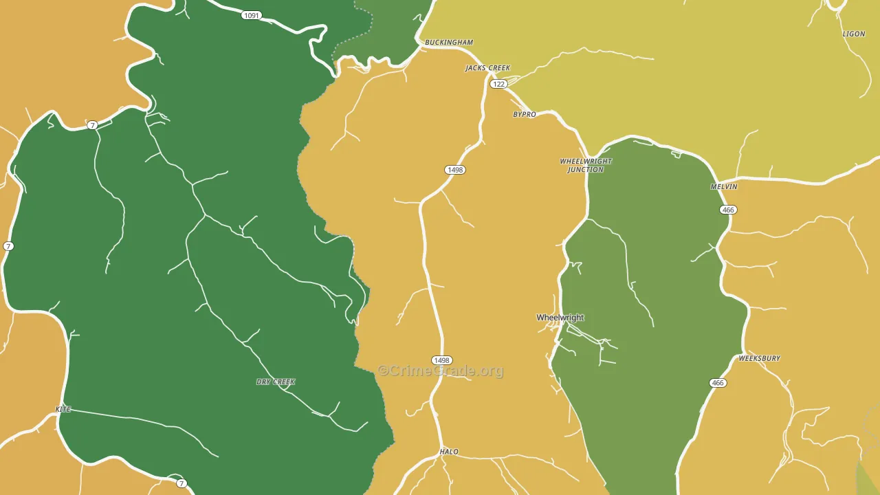 Bevinsville, KY Map of Vehicle Theft Rates