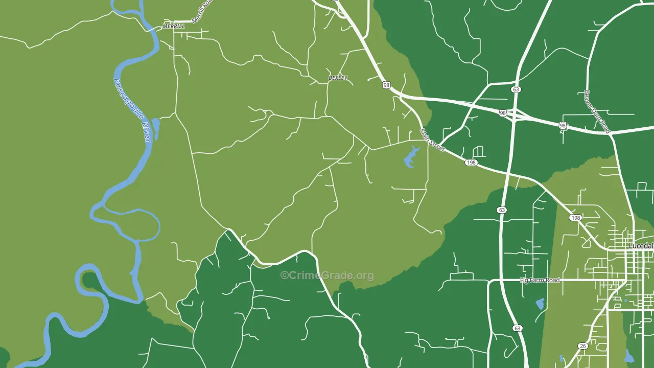 Bexley, MS Map of Vehicle Theft Rates