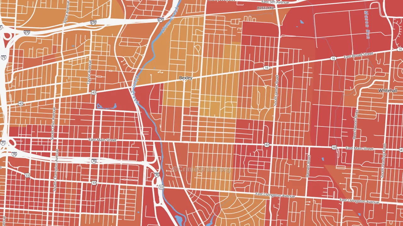 Bexley, OH Map of Vehicle Theft Rates