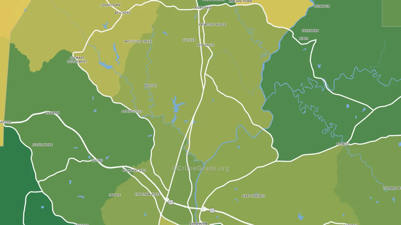 Bibb County, AL Map of Vehicle Theft Rates