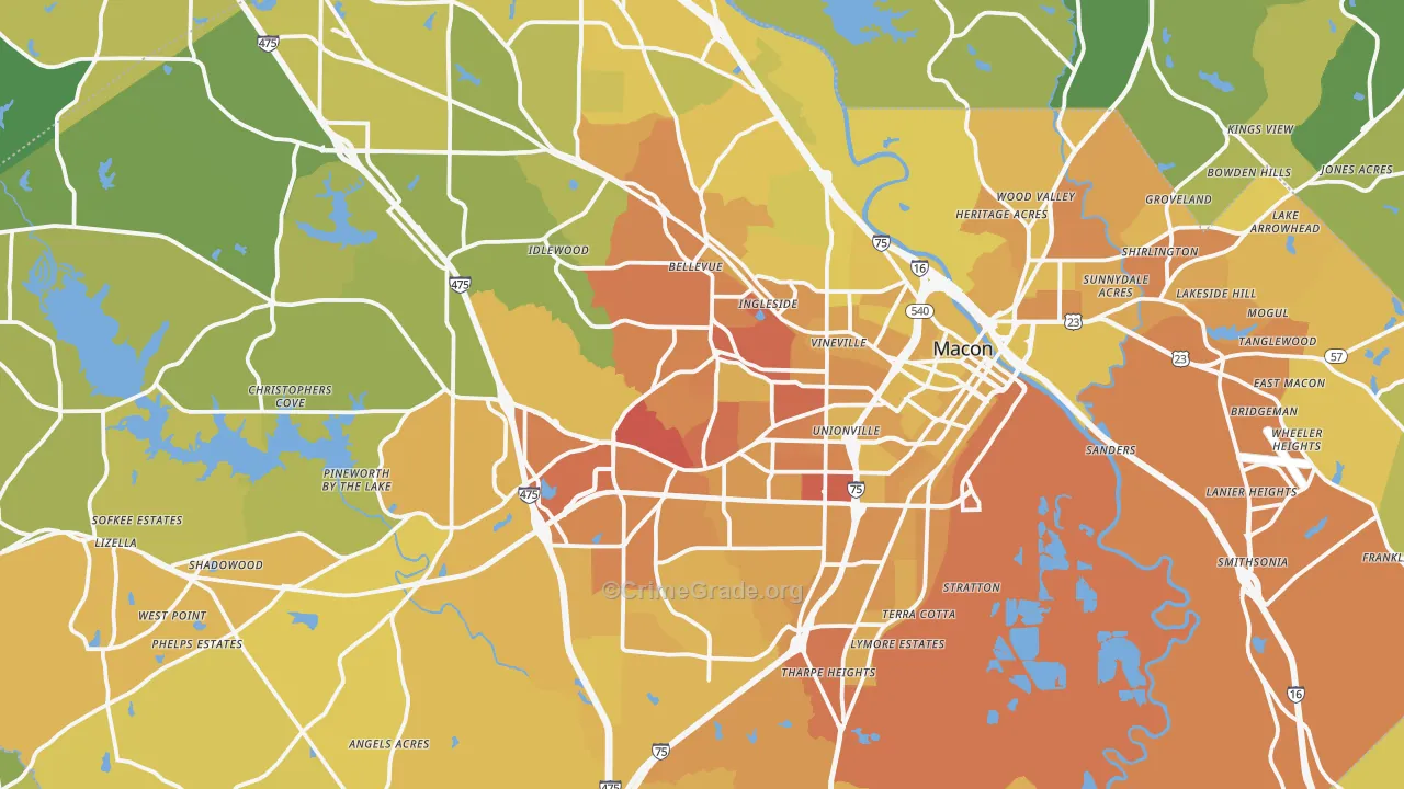 Bibb County, GA Map of Vehicle Theft Rates