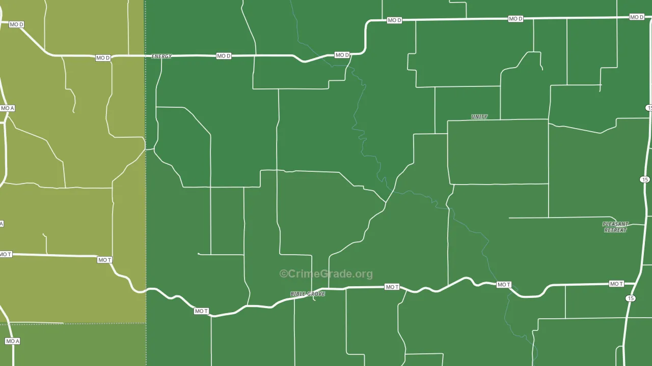 Bible Grove, MO Map of Vehicle Theft Rates